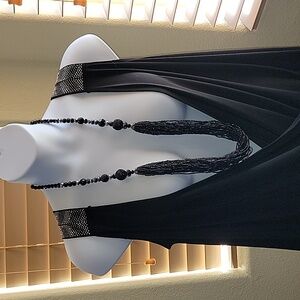 Macy's beaded black sparkling long necklace